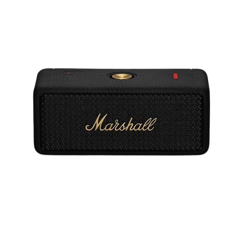 Marshall Emberton II Compact Portable Bluetooth Speaker with 30+ hours of Playtime, (360° sound), Dust & Waterproof (IP67) – Black & Brass.