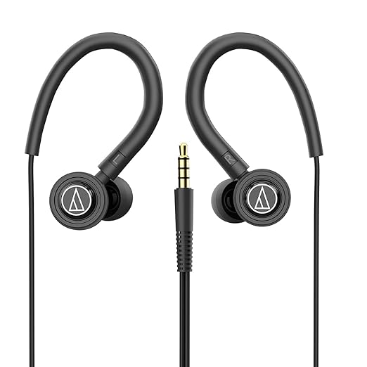 Audio-Technica Sonic Sport in-Ear Wired Earphones with Snap On/Off Ear Hooks, in-line Mic & Control, 8.5mm Powerful Drivers for Clear Sound & Rich Bass, Sound Isolation & Comfort Fit