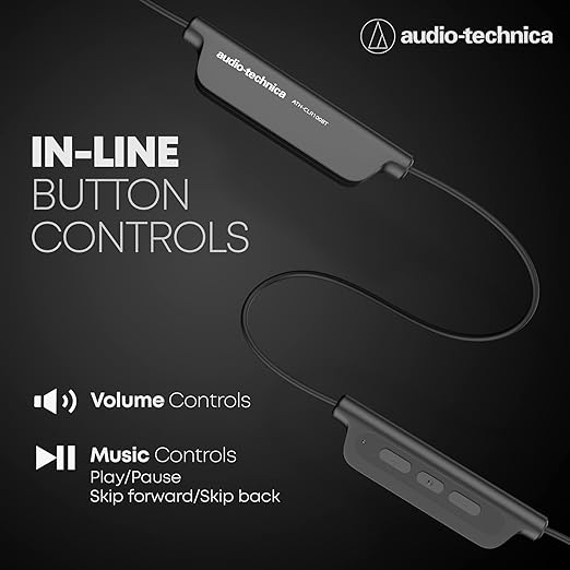 Roll over image to zoom in Audio-Technica Wireless Headphones with 200 Hours Standby Time, In-Ear Bluetooth Neckband with Mic & Button Controls, Rich Bass & HD Sound, Sweatproof, Water Resistant, Magnetic Buds, CLR100BT (Black)