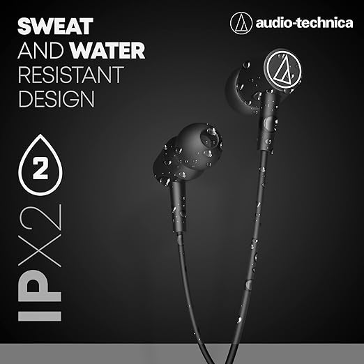 Roll over image to zoom in Audio-Technica Wireless Headphones with 200 Hours Standby Time, In-Ear Bluetooth Neckband with Mic & Button Controls, Rich Bass & HD Sound, Sweatproof, Water Resistant, Magnetic Buds, CLR100BT (Black)