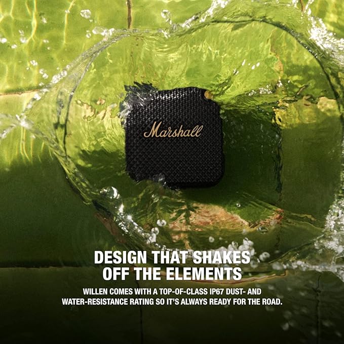 Marshall Willen Portable Bluetooth Speaker with 15+ hours of portable playtime, Dust & Waterproof (IP67) - Black & Brass