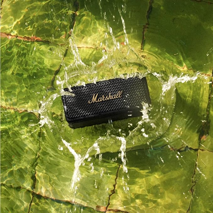 Marshall Emberton II Compact Portable Bluetooth Speaker with 30+ hours of Playtime, (360° sound), Dust & Waterproof (IP67) – Black & Brass.