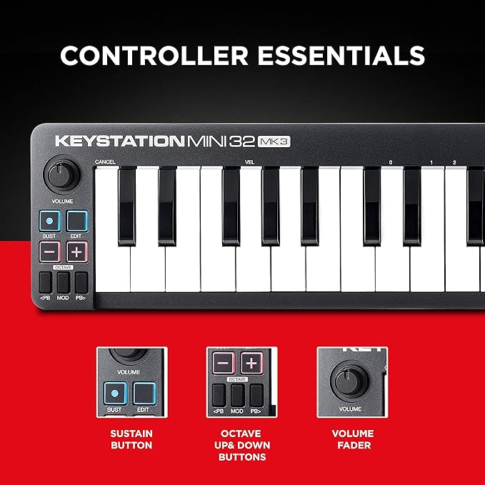 M-Audio Keystation Mini 32 MK3 | Ultra-Portable USB MIDI Keyboard Controller