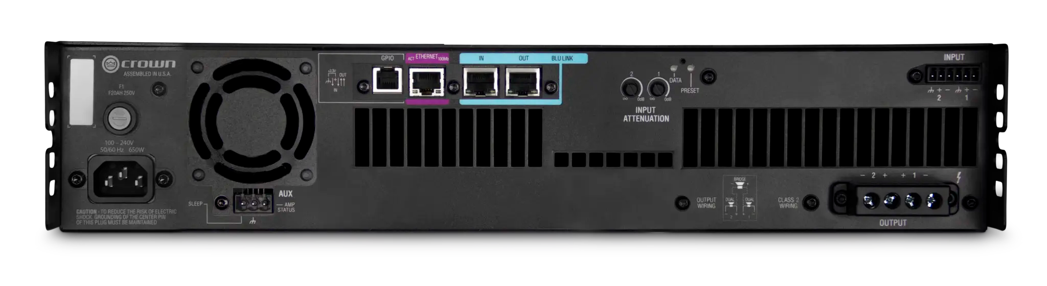 Crown DCi 2|1250N, Two-channel, 1250W @ 4Ω Power Amplifier with BLU link, 70V/100V