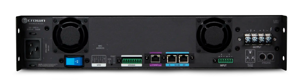 Crown DCi 2|2400N, Two-channel, 2400W @ 4Ω Power Amplifier with BLU link, 70V/100V