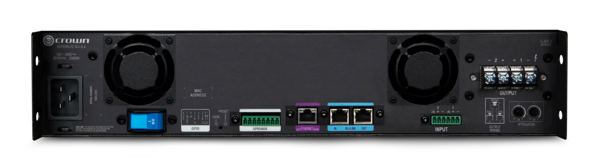 Crown DCi 2|2400N, Two-channel, 2400W @ 4Ω Power Amplifier with BLU link, 70V/100V