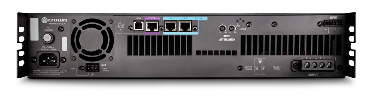 Crown DCi 2|300N, Two-channel, 300W @ 4Ω Power Amplifier with BLU link, 70V/100V / EN 54-16 Compliant for Life Safety Applications