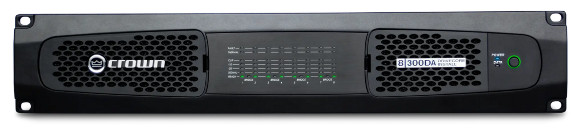 Crown DCi 8|300DA, Eight-channel, 300W @ 4Ω Power Amplifier with Dante™ / AES67 Networked Audio, and 70V/100V / EN 54-16 Compliant for Life Safety Applications