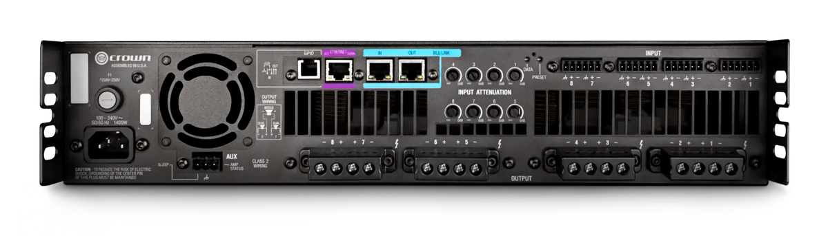 Crown DCi 8|300N, Eight-channel, 300W @ 4Ω Power Amplifier with BLU link, 70V/100V