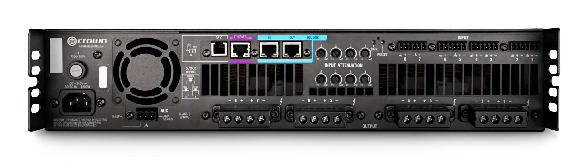 Crown DCi 8|300N, Eight-channel, 300W @ 4Ω Power Amplifier with BLU link, 70V/100V