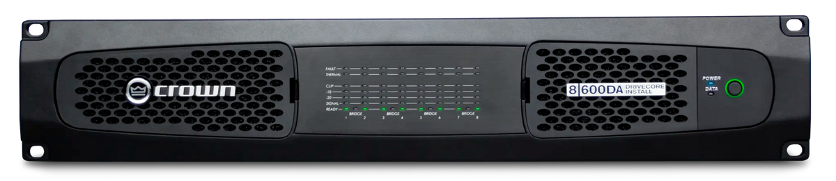 Crown DCi 8|600DA, Eight-channel, 600W @ 4Ω Power Amplifier with Dante™ / AES67 Networked Audio, and 70V/100V / EN 54-16 Compliant for Life Safety Applications