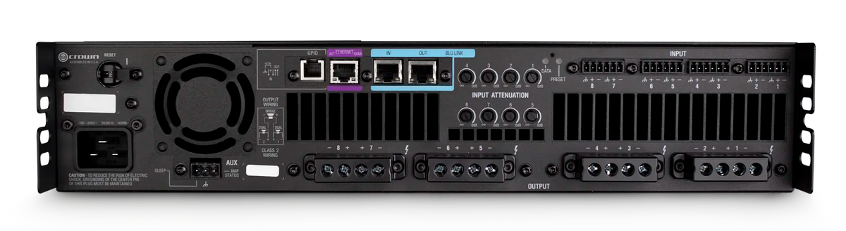 Crown DCi 8|600N, Eight-channel, 600W @ 4Ω Power Amplifier with BLU link, 70V/100V