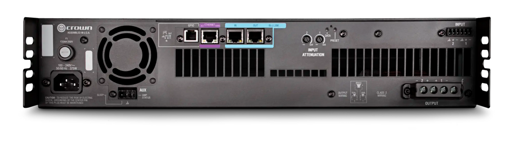 Crown DCi 2|600N, Two-channel, 600W @ 4Ω Power Amplifier with BLU link, 70V/100V / EN 54-16 Compliant for Life Safety Applications